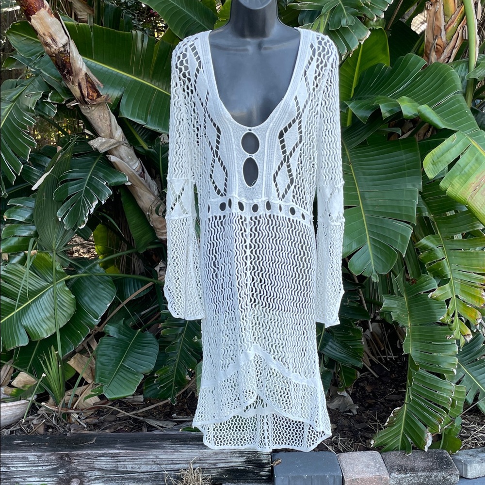 Ibiza, crochet, lace, bell sleeve dress or cover-up